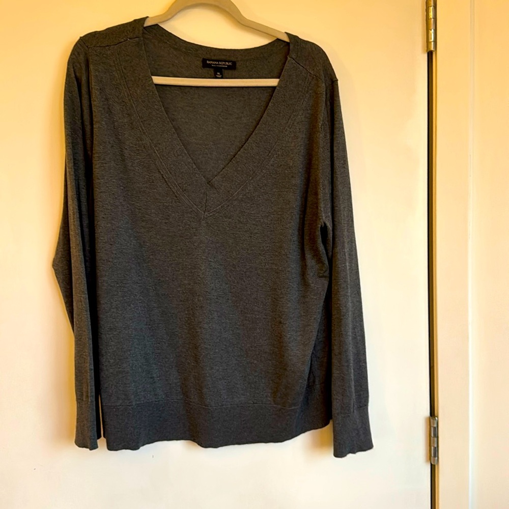 Perfect condition, dark gray silk cashmere V-neck sweater.